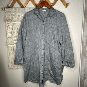 J. Jill Black Grey Linen Shirt Large